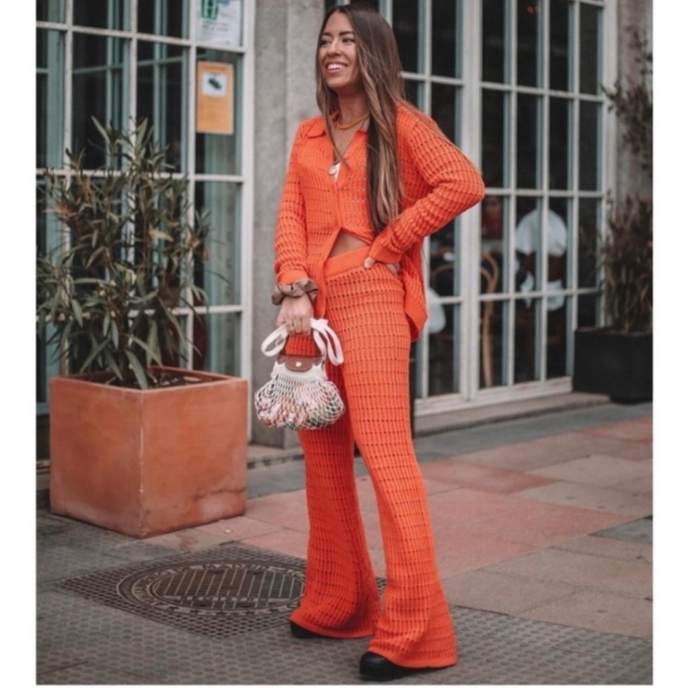 New ZARA Orange Chenille Knit Pants, Blogger Favorite, size M